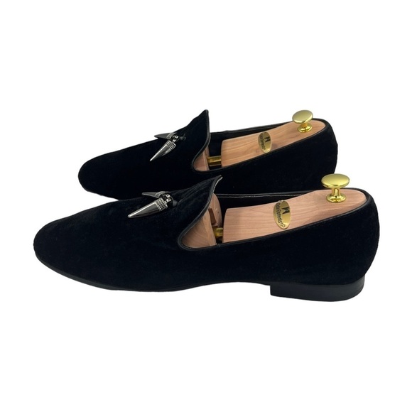 GIORGIO BRUTINI Cowell Black Velvet Slip On Loafer Gunmetal Pointed Tassels - Picture 10 of 13